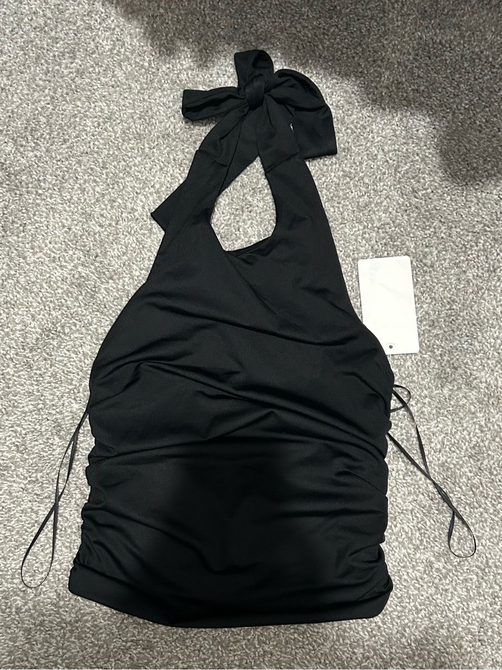 Black Halter Tie Ruched Tank Top